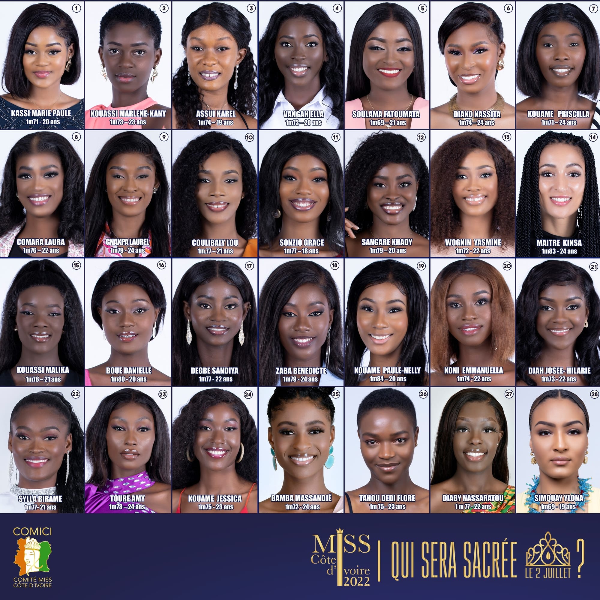 Qui sera sacrée Miss Côte d’Ivoire 2022 le 2 juillet ? : découvrez les 28 candidates