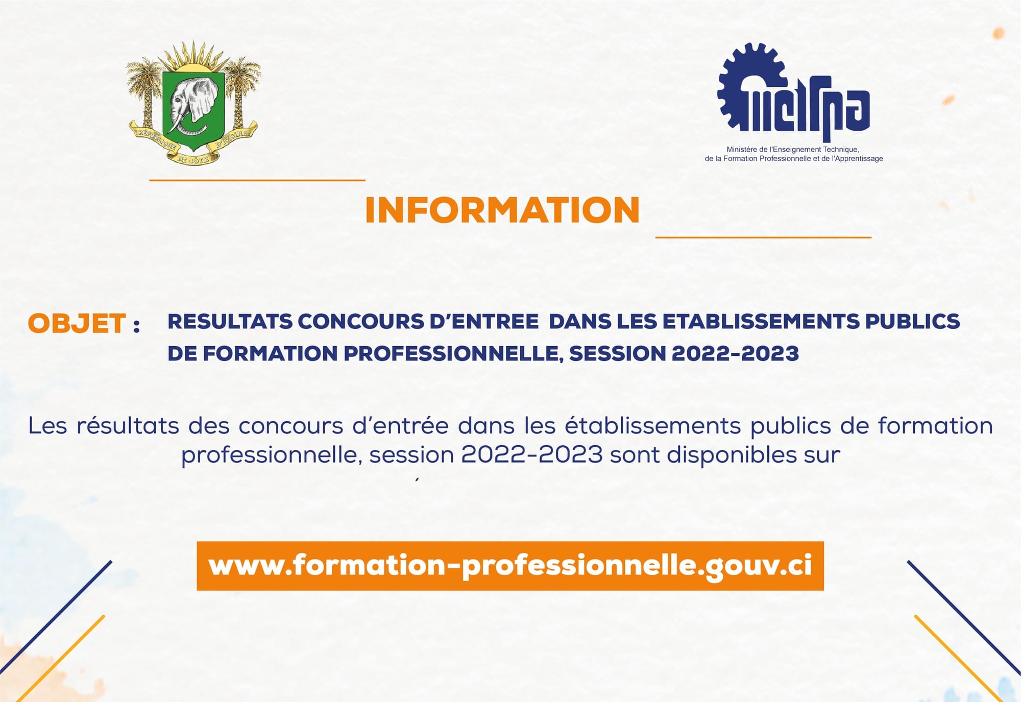Résultats concours formation professionnelle 2022 CI disponibles ce 4 octobre : les admis