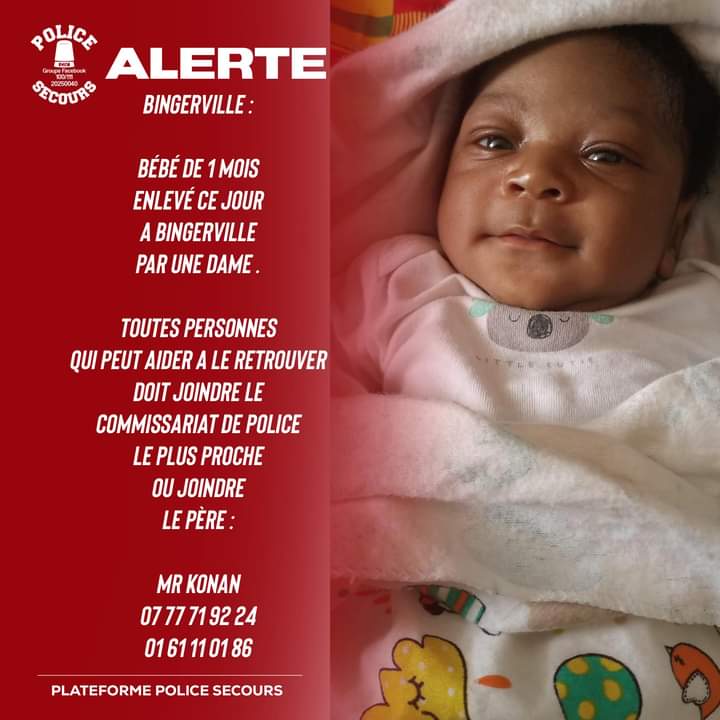 Un bébé enlevé à Bingerville ce 31 décembre 2022 :un SOS lancé, les faits