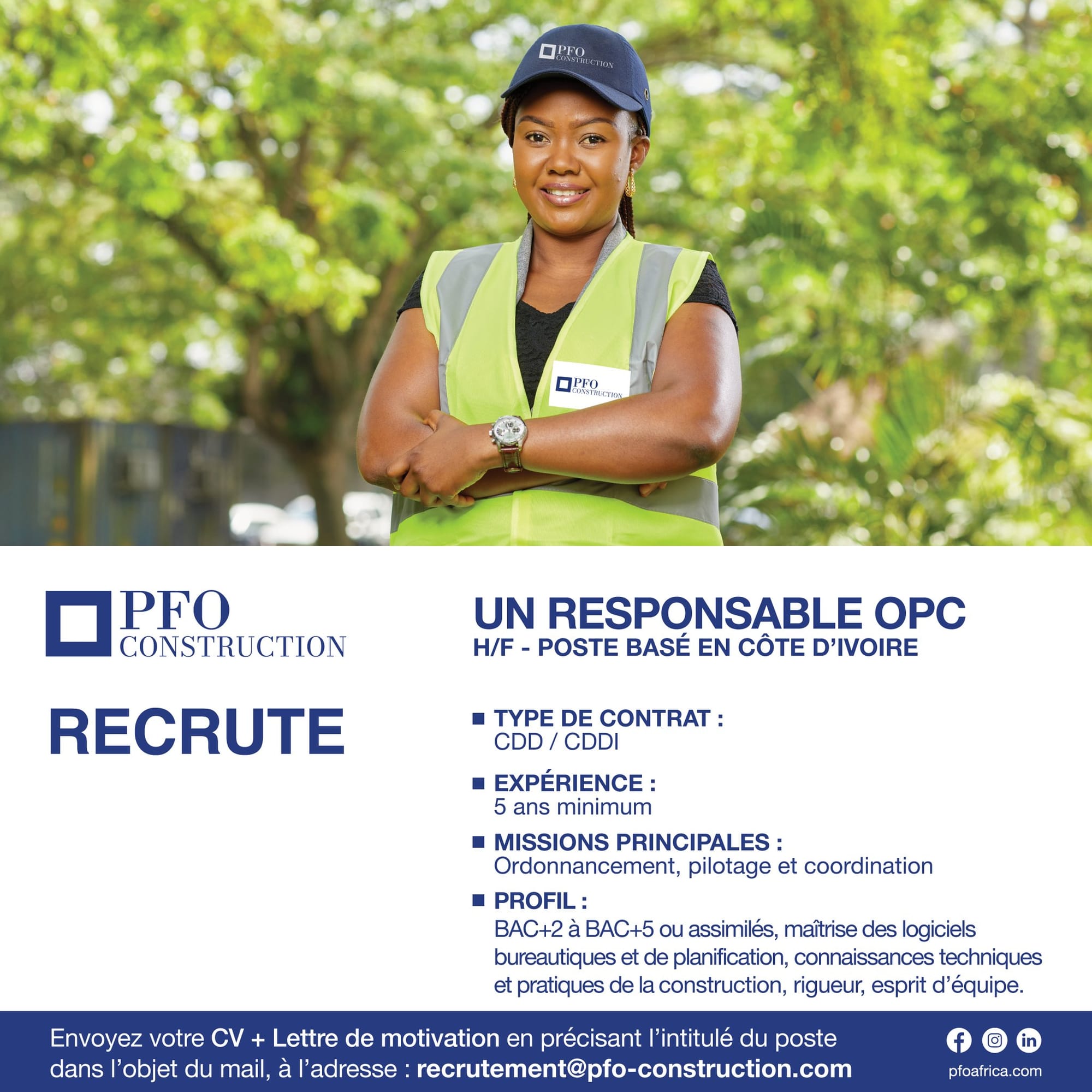 Recrutement : PFO Construction recrute un responsable OPC, les conditions