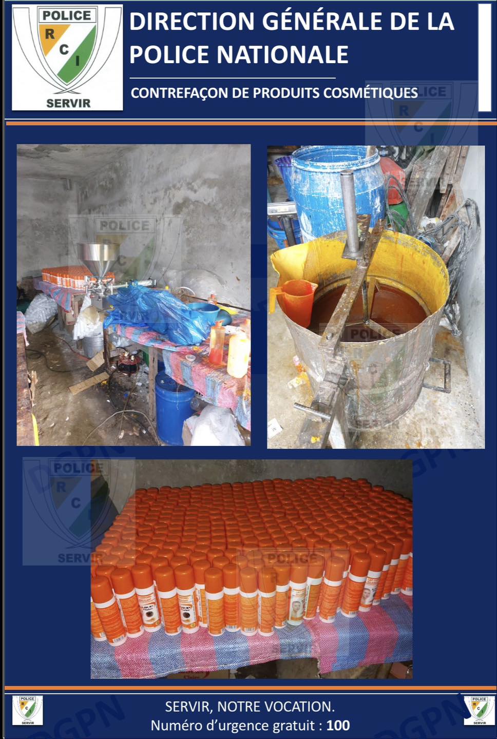 Démantèlement d’un réseau de fabrication de produits cosmétiques à Abobo, N’Dotré: plusieurs arrestations