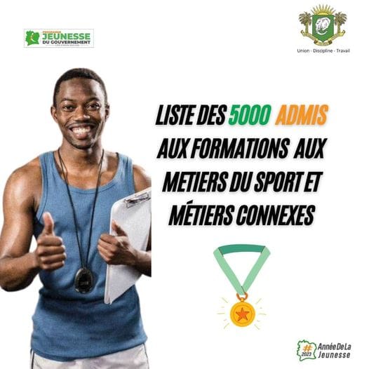 Ministère ivoirien de la Promotion de la Jeunesse : liste des 5000 jeunes admis aux métiers du sport