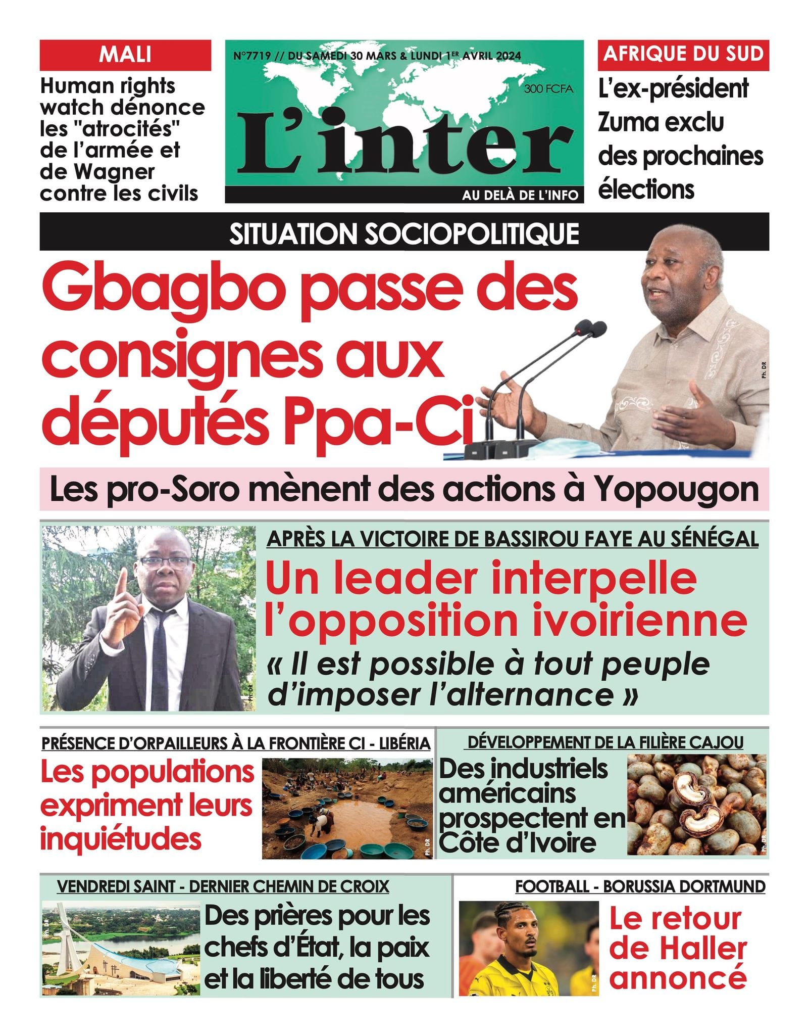 L'Inter, la Une du samedi 30 mars 2024