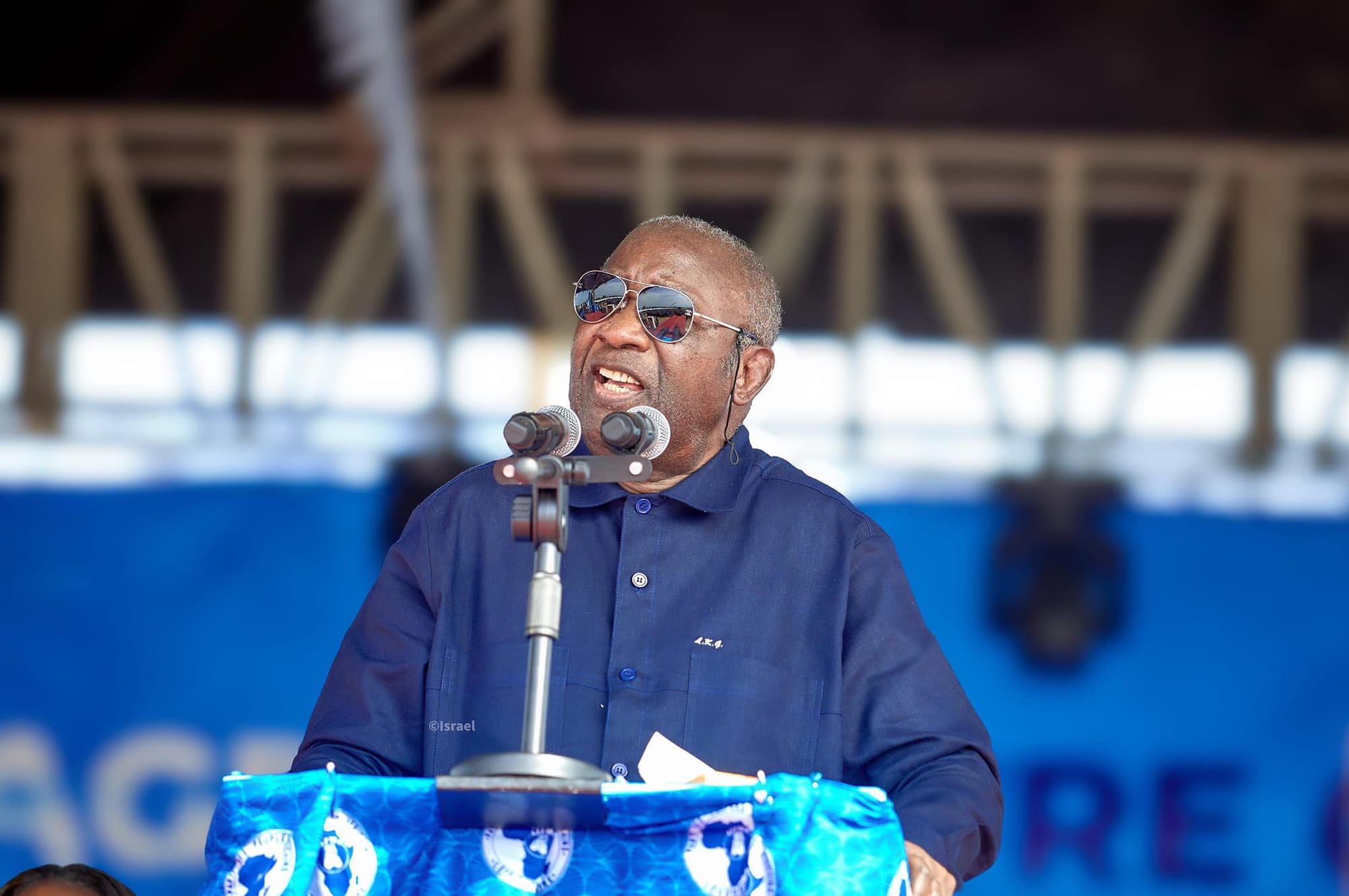 Laurent Gbagbo lors d'un meeting, le 6 avril 2024 à Agboville