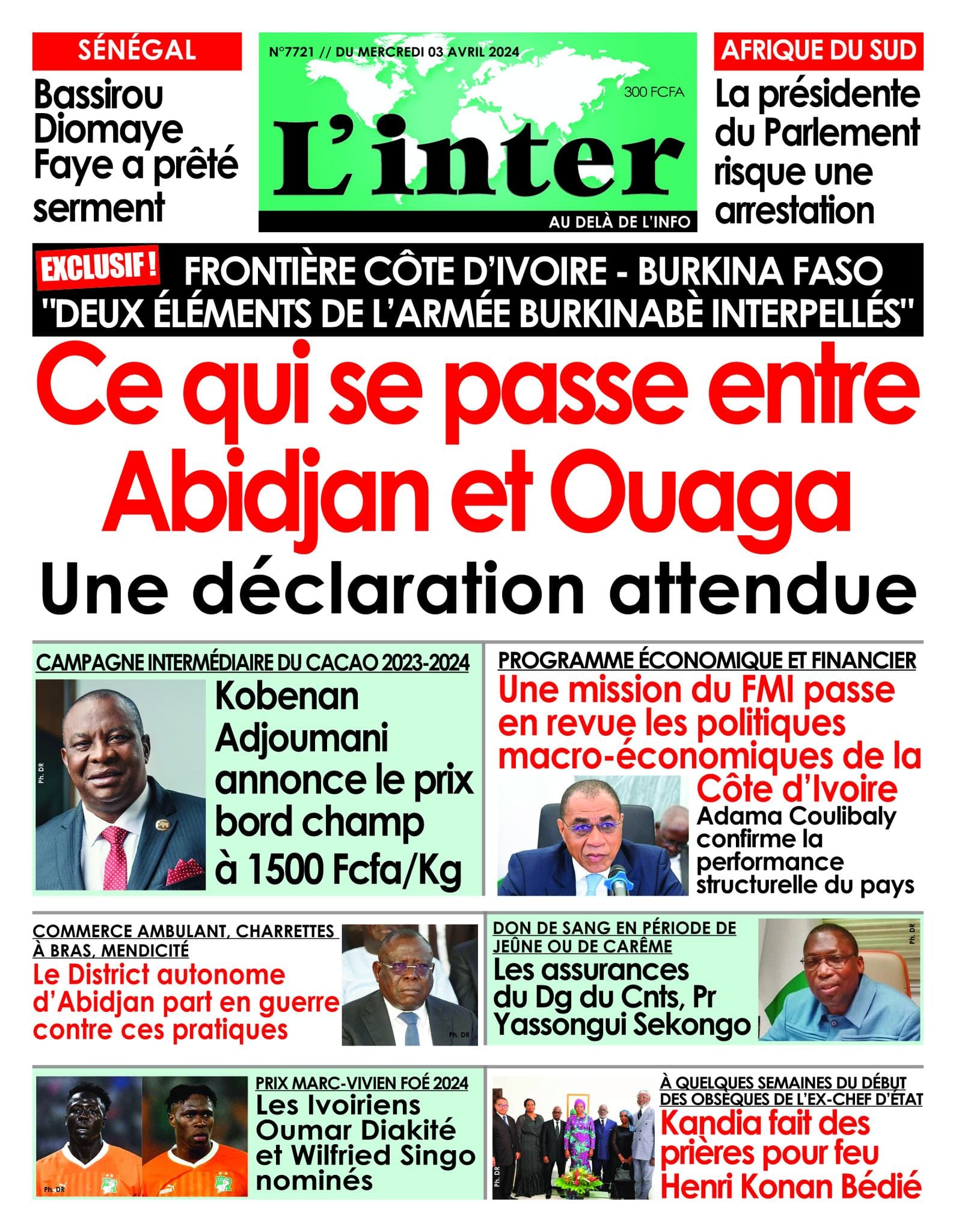 L'Inter, la Une du mercredi 3 avril 2024.