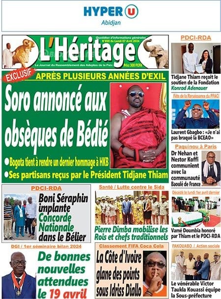 L'Héritage, la Une du lundi 8 avril 2024