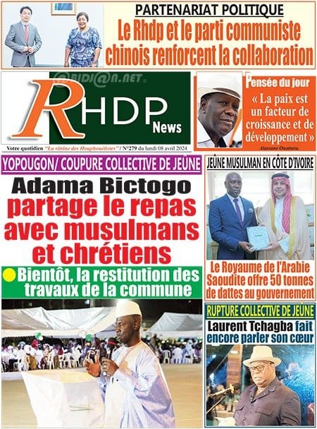 RHDP News, la Une du lundi 8 avril 2024
