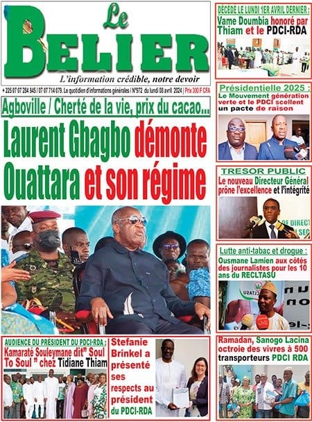 Le Bélier, la Une du lundi 8 avril 2024