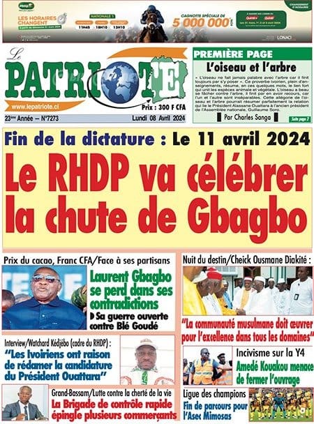 Le Patriote, la Une du lundi 8 avril 2024