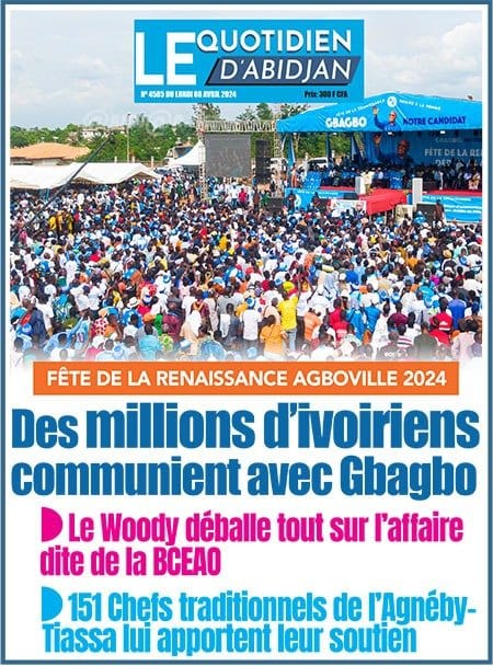 Le Quotidien d'Abidjan, la Une du lundi 8 avril 2024