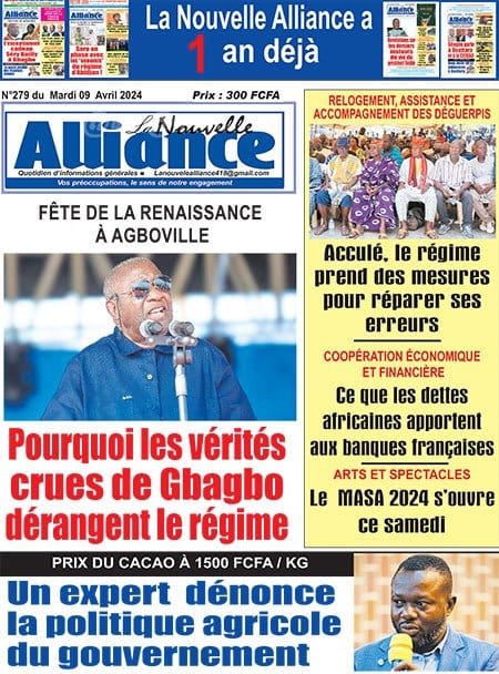 Alliance, la Une du mardi 9 avril 2024.