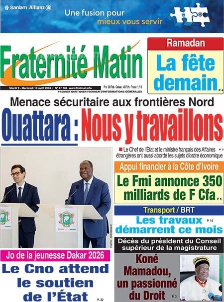 Fraternité Matin, la Une du mardi 9 avril 2024