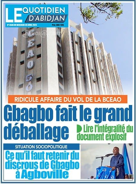Le Quotidien d'Abidjan, la Une du mardi 9 avril 2024