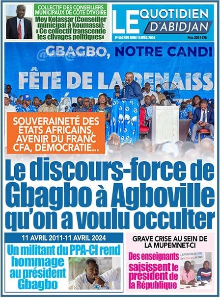 Le Quotidien d'Abidjan, la Une du jeudi 11 avril 2024