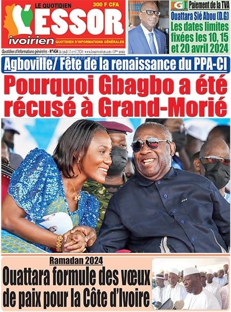 L'Essor, la Une du jeudi 11 avril 2024