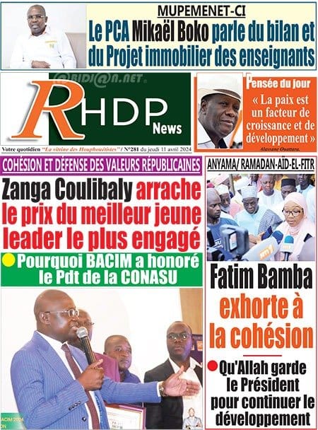 RHDP News, la Une du jeudi 11 avril 2024
