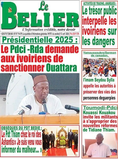 Le Bélier, la Une du vendredi 12 avril 2024