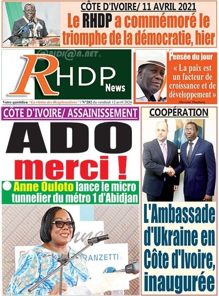 RHDP news, la Une du vendredi 12 avril 2024