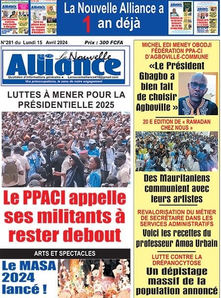 L'Alliance, la Une du lundi 15 avril 2024