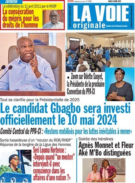 La Voie Originale, la Une du lundi 15 avril 2024