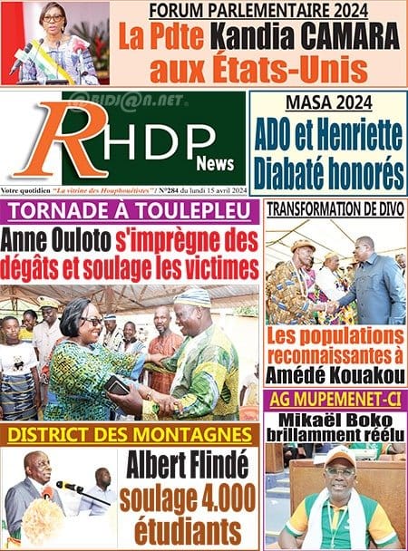RHDP News, la Une du lundi 15 avril 2024