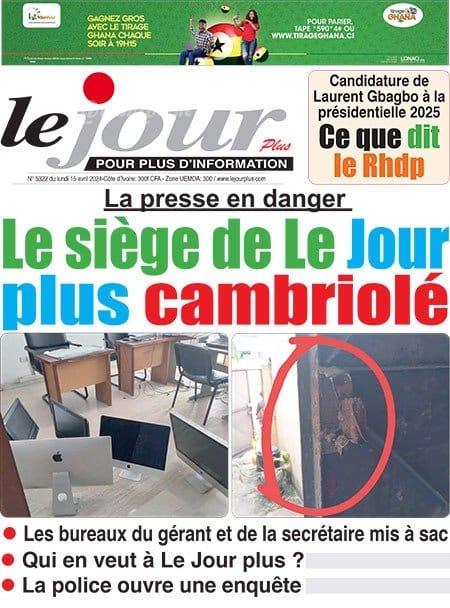 Le Jour, la Une du lundi 15 avril 2024