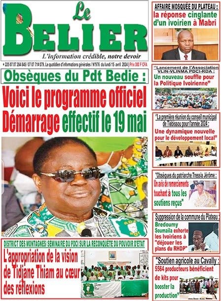 Le Bélier, la Une du lundi 15 avril 2024.