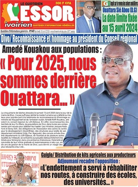 L'Essor, la Une du lundi 15 avril 2024