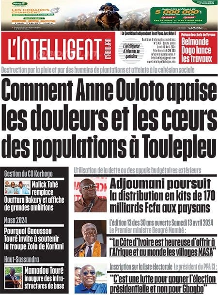 L'Intelligent, la Une du lundi 15 avril 2024