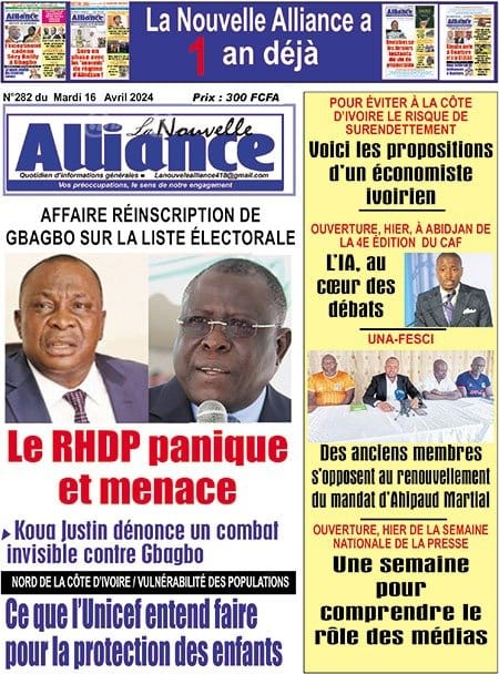 L'Alliance, la Une du mardi 16 avril 2024