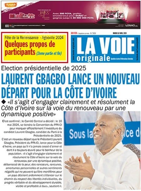 La Voie, la Une du mardi 16 avril 2024