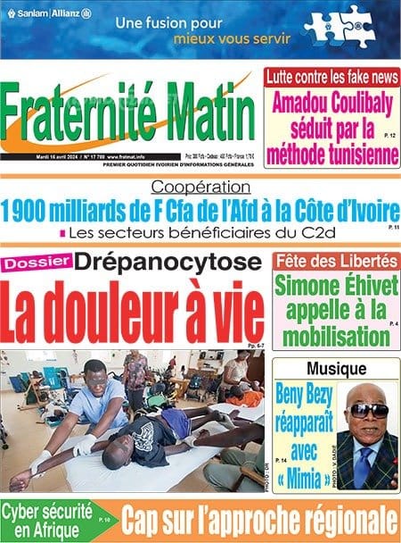 Fraternité Matin, la Une du mardi 16 avril 2024