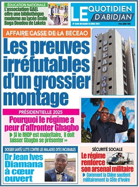 Le Quotidien d'Abidjan, la Une du mardi 16 avril 2024