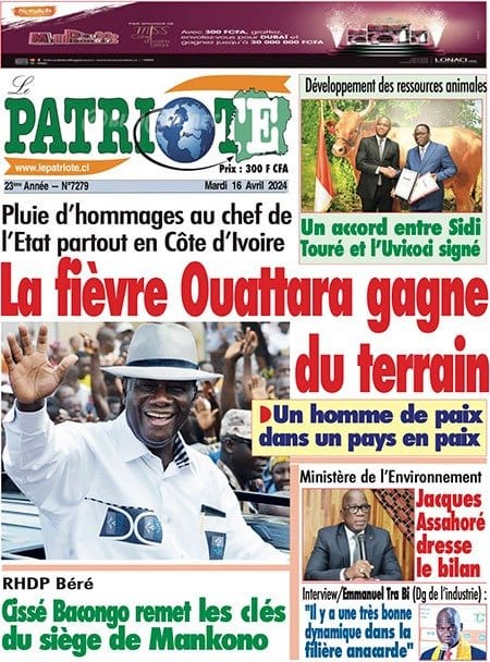 Le Patriote, la Une du mardi 16 avril 2024