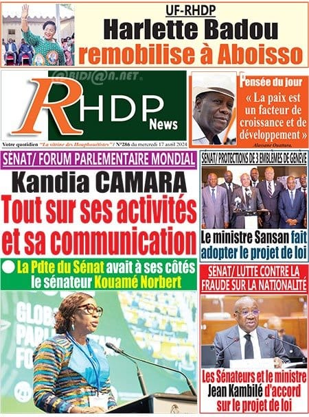 RHDP News, la Une du mercredi 17 avril 2024