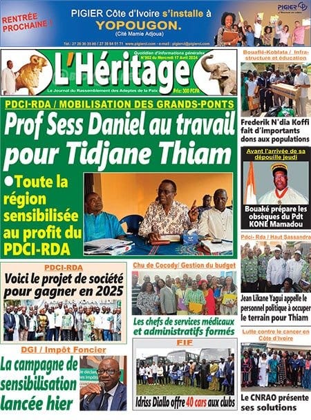 L'Héritage, la Une du mercredi 17 avril 2024