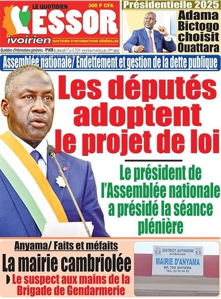 L'Essor, la Une du mercredi 17 avril 2024