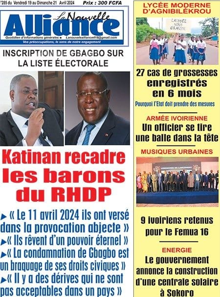 Alliance, la Une du vendredi 19 avril 2024