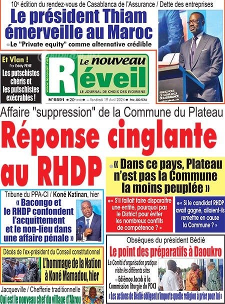 Le Nouveau Réveil, la Une du vendredi 19 avril 2024