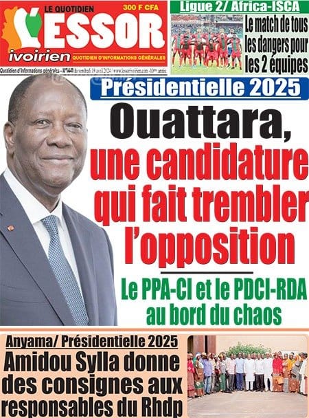 L'Essor, la Une du vendredi 19 avril 2024