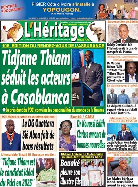 L'Héritage, la Une du vendredi 19 avril 2024
