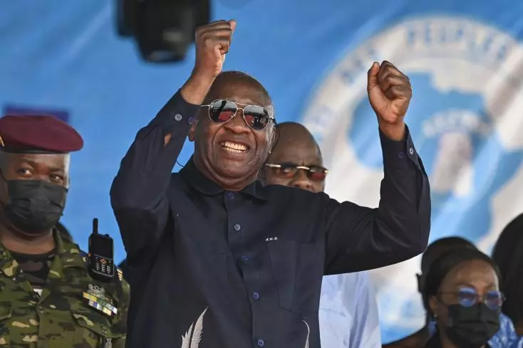Laurent Gbagbo lors d'un meeting, le 6 avril 2024 à Agboville