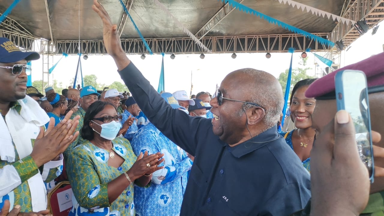 Laurent Gbagbo, Président du PPA-CI, et son épouse Nadiany Bamba à Agboville, région de l'Agneby-Tiassa, le samedi 06 avril 2