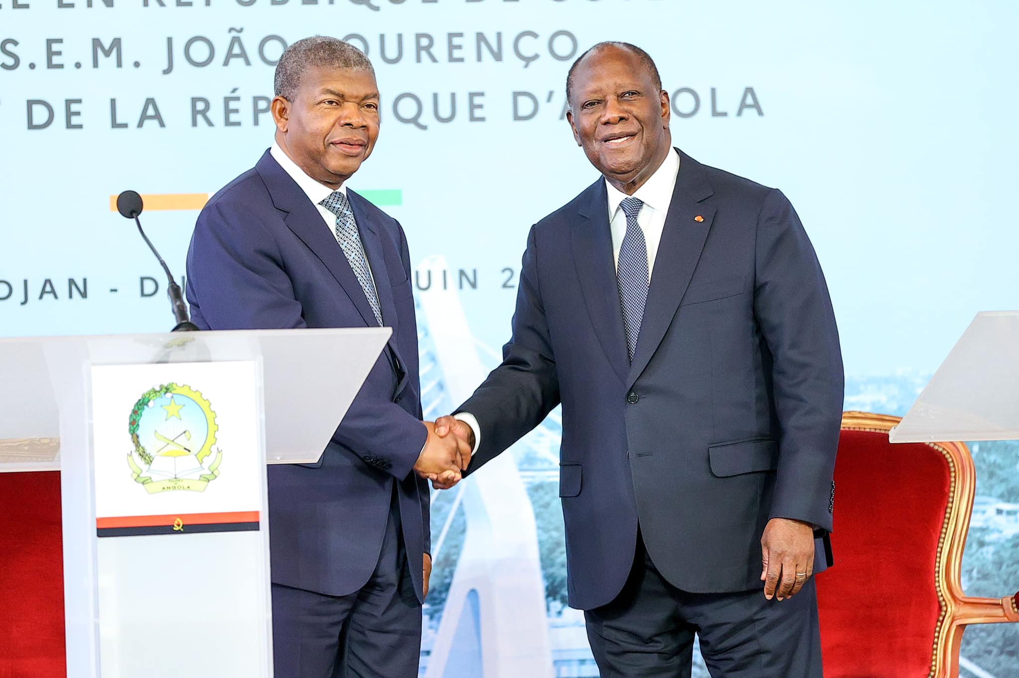 Alassane Ouattara et João Lourenço à Abidjan le 27 juin 2024