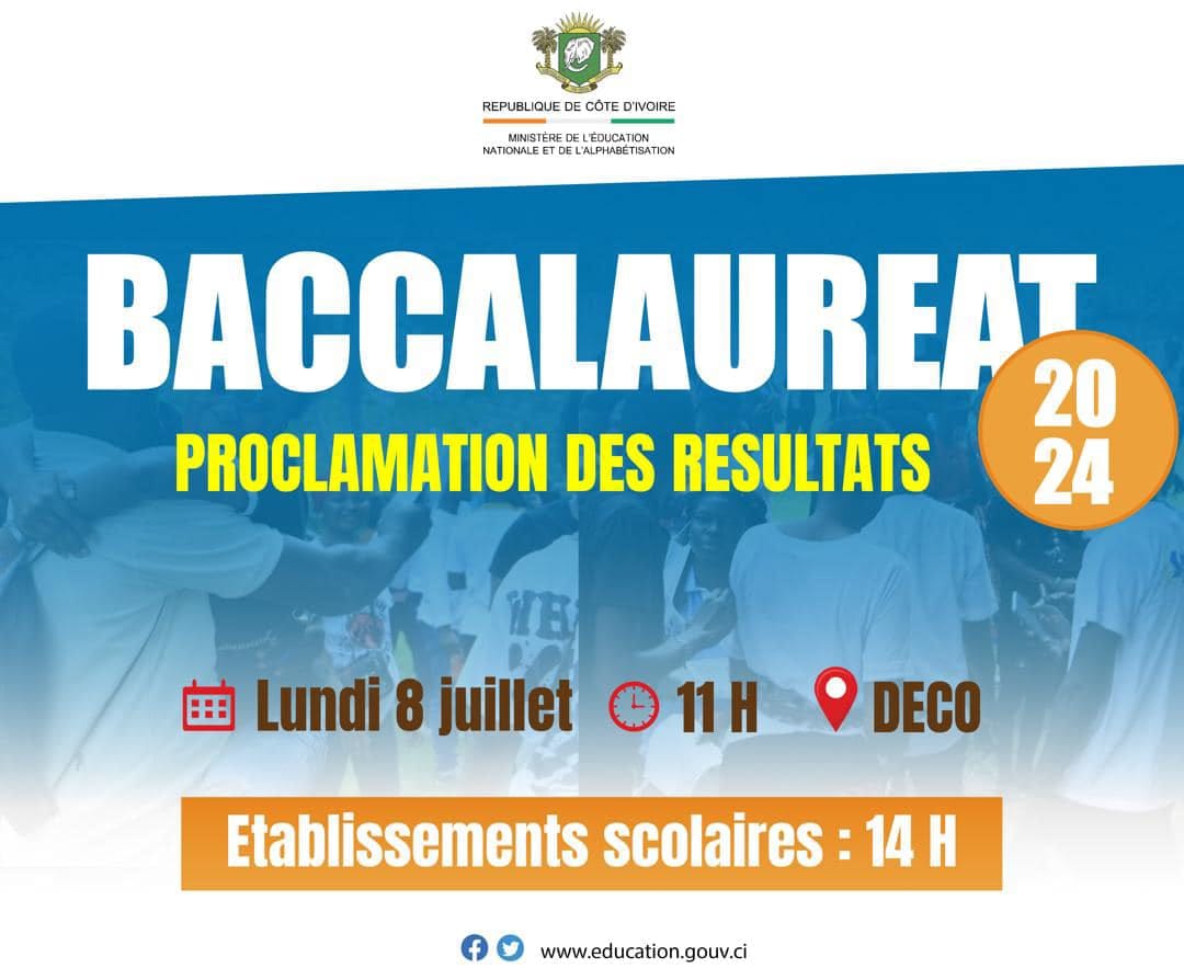 Affiche proclamation résultats BAC 2024 CI