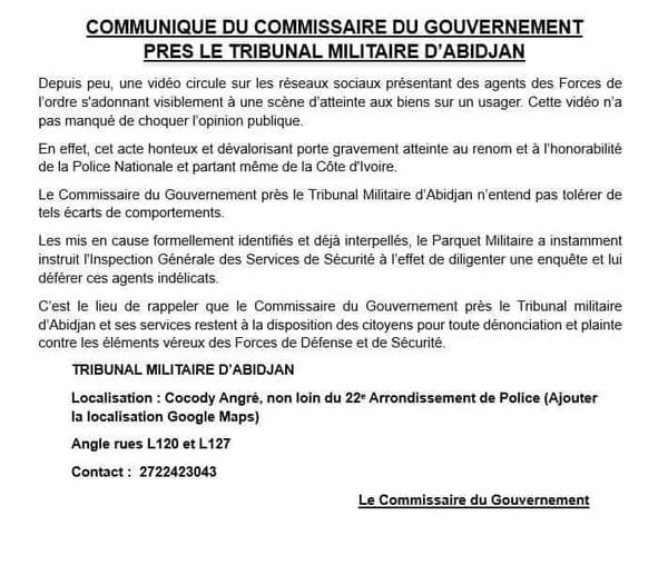 Communiqué du Commissaire du Gouvernement