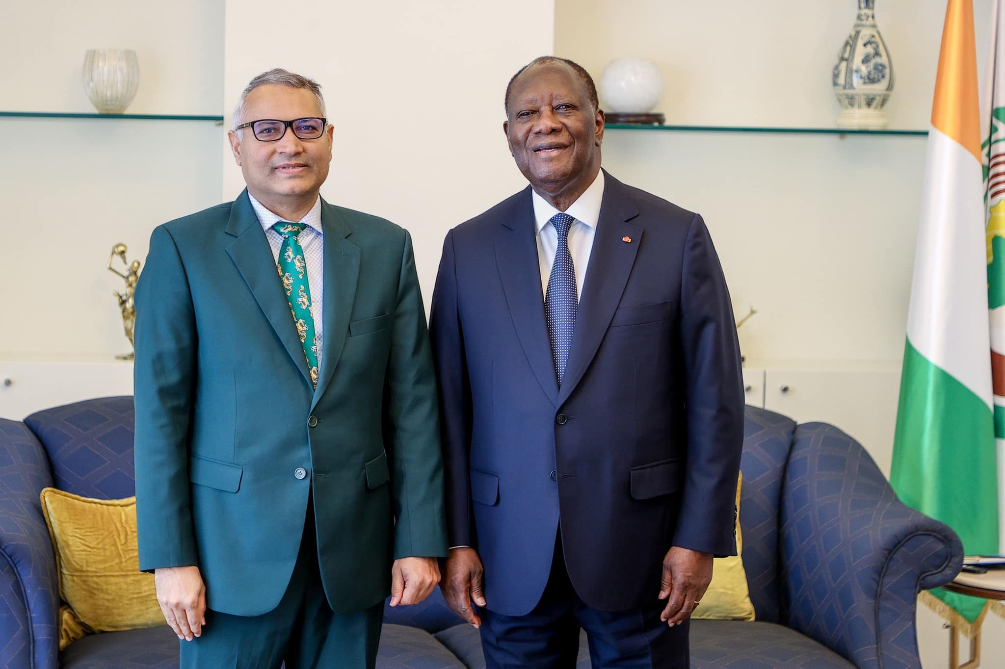 Présentation des lettres de créance des ambassadeurs du Tchad, de la Tunisie, du Pakistan et du Congo au président Ouattara le 3 juillet 2024