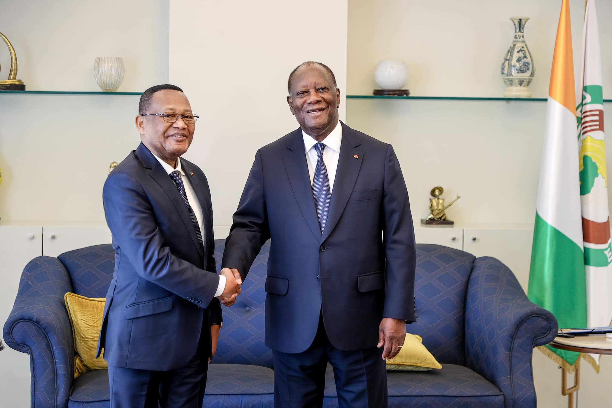 Présentation des lettres de créance des ambassadeurs du Tchad, de la Tunisie, du Pakistan et du Congo au président Ouattara le 3 juillet 2024