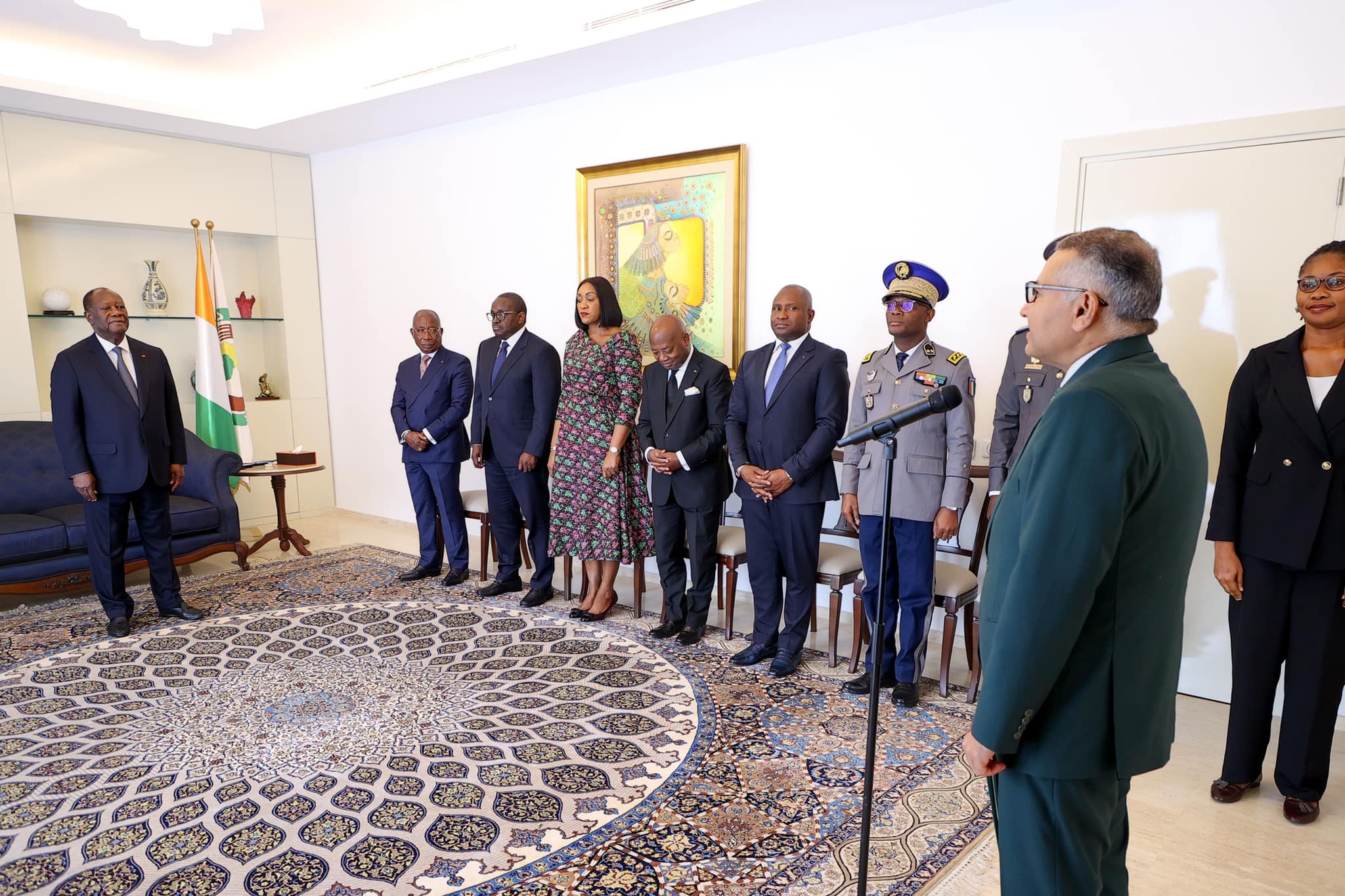 Présentation des lettres de créance des ambassadeurs du Tchad, de la Tunisie, du Pakistan et du Congo au président Ouattara le 3 juillet 2024