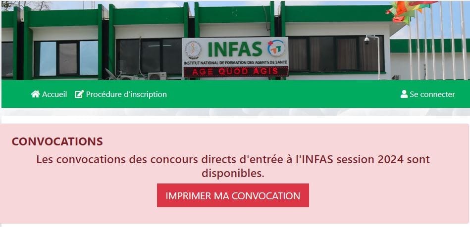 Retrait convocations INFAS 2024 CI dès ce mardi